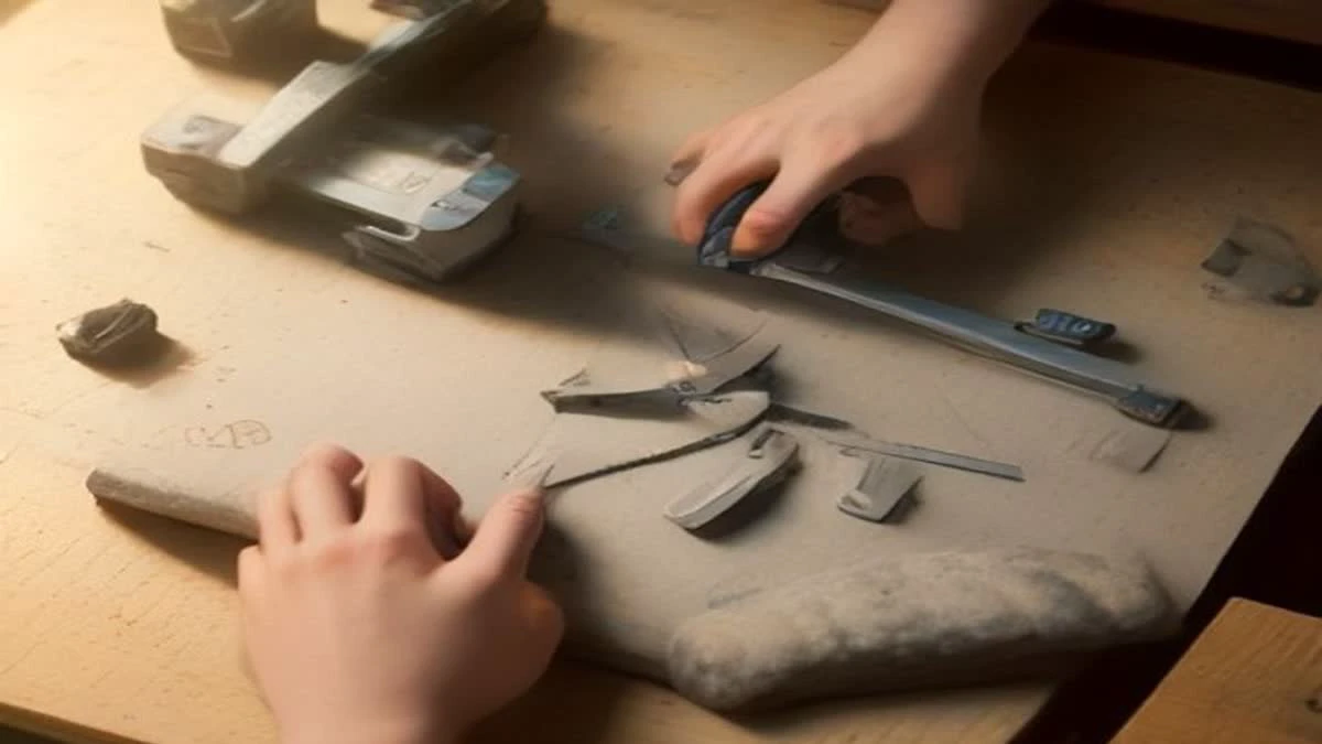 top-down flat lay of an engineer measuring a component with calipers on a workbench, soft morning light, used as the opening image